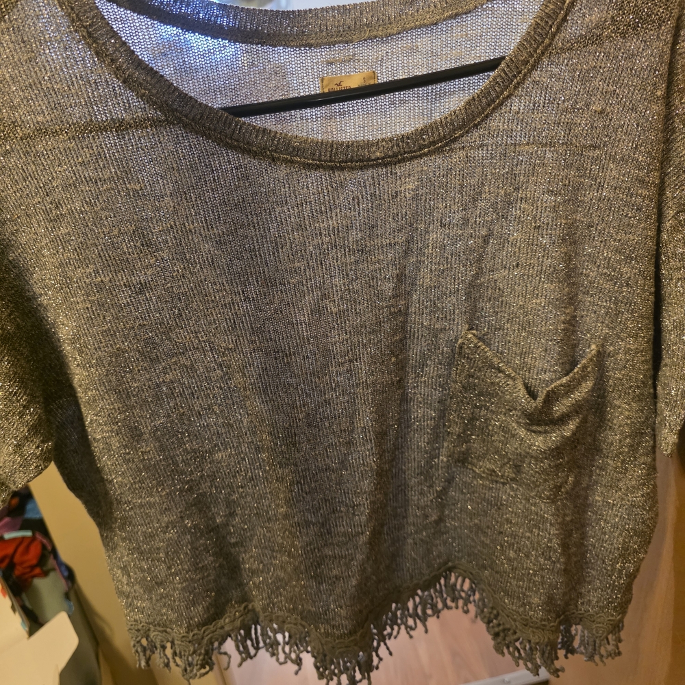 Hollister Charcoal Fringe Knit Top